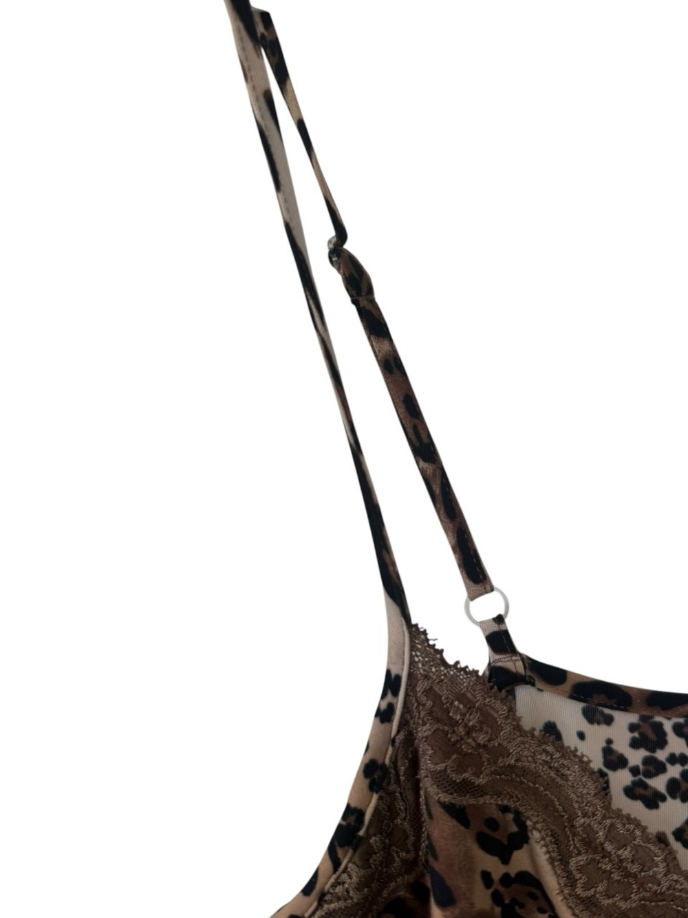 Ambrielle Y2K Leopard Print Satin Slip Dress with Brown Lace Trim | size Med - Picture 4 of 5